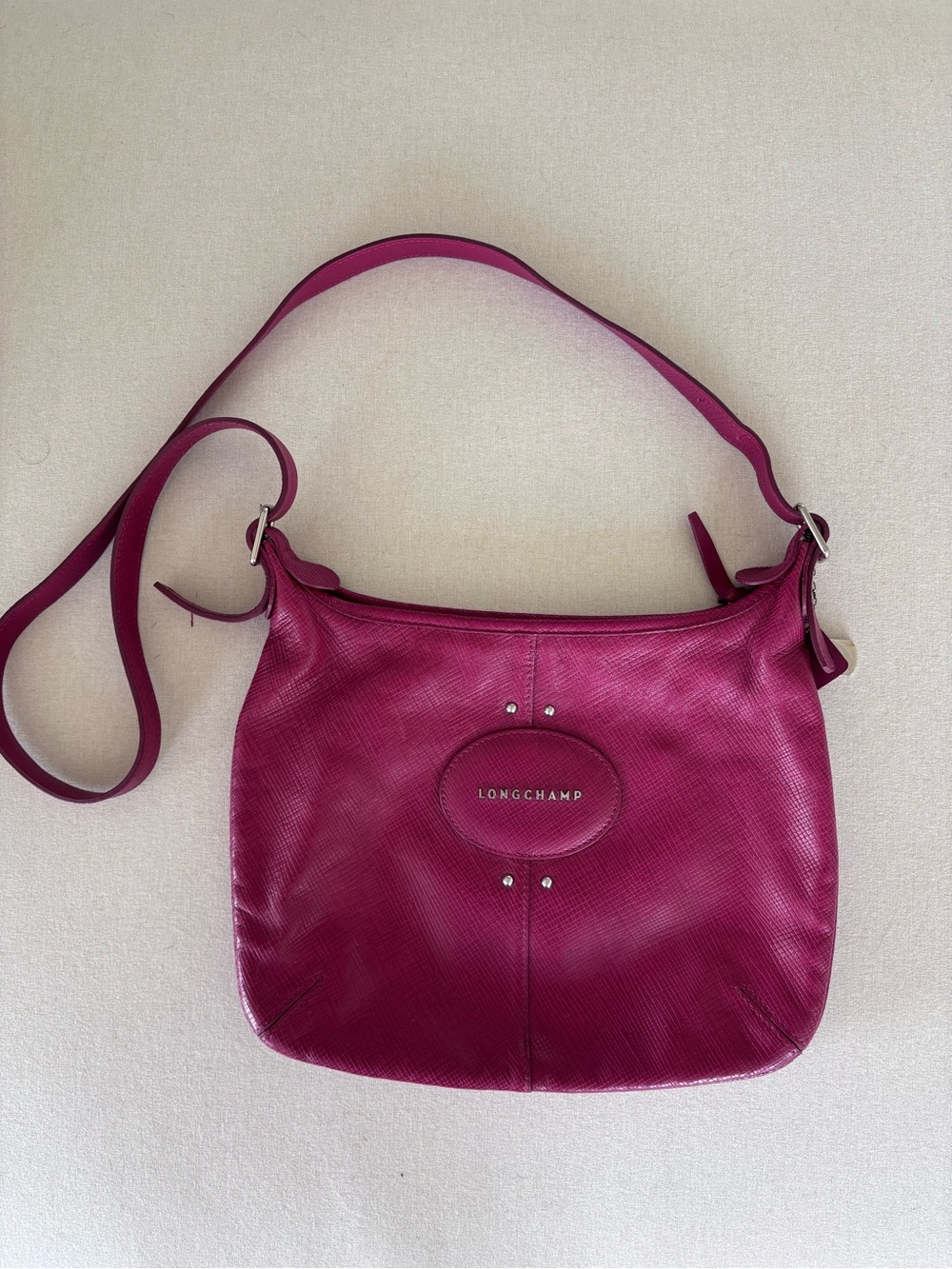 Lonchamp quadri crossbody bag magenta leather dark pink silver - Picture 1 of 7